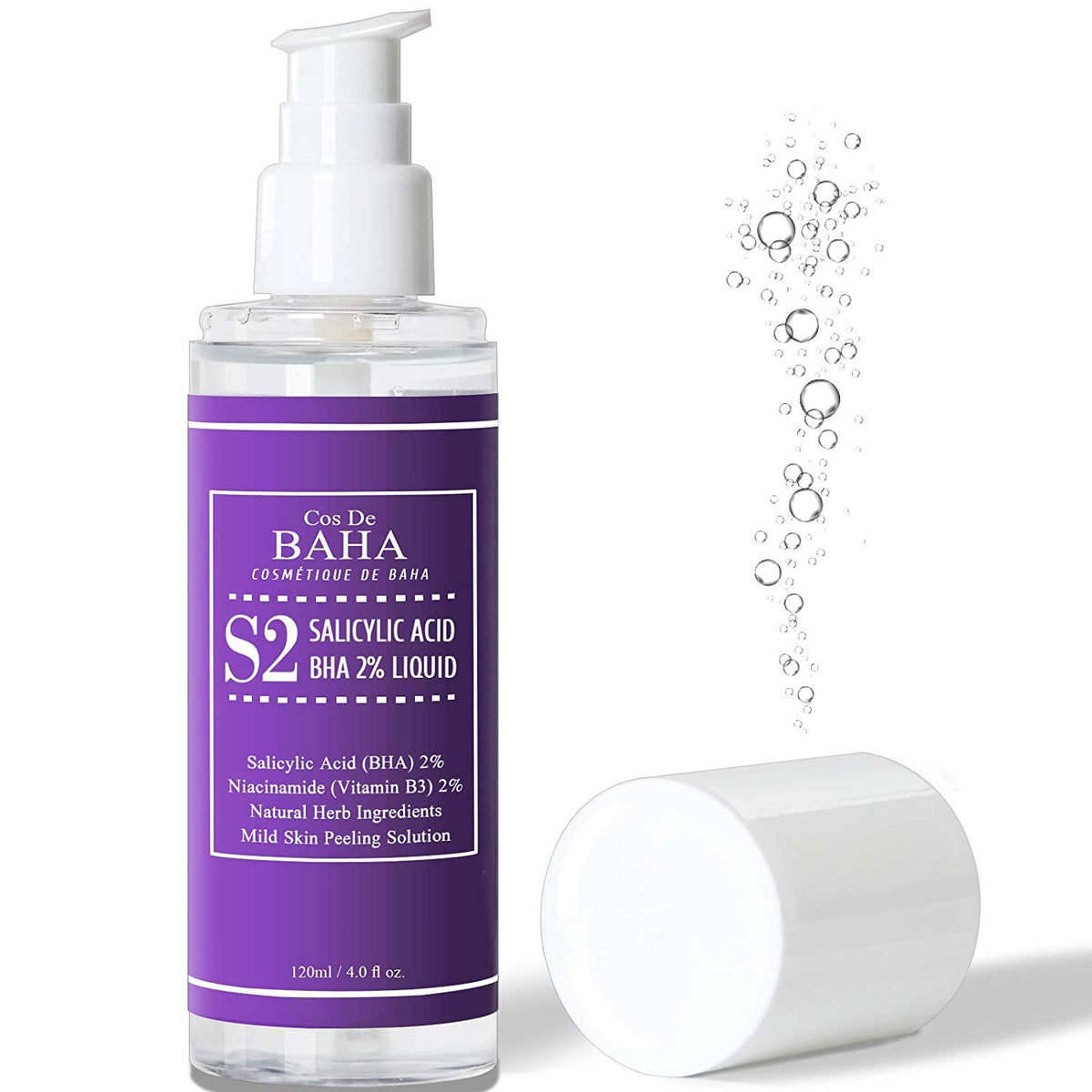 Salicylic Acid Exfoliant Facial Liquid with Niacinamide - BHA for Peel, Blemish-Prone Skin + Redness Calming + Pore Minimizer + Pore Cleaner + Alcohol Free, 4oz (120ml)