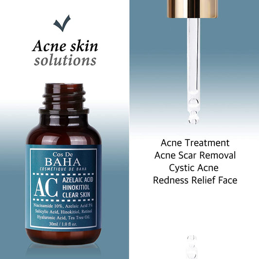 Azelaic Acid 5% + Niacinamide 10% + Salicylic Acid, Retinol, Tea Tree Facial Serum - Blemish-Prone Skin, Age-Defying, Alcohol Free, 1oz (30ml)
