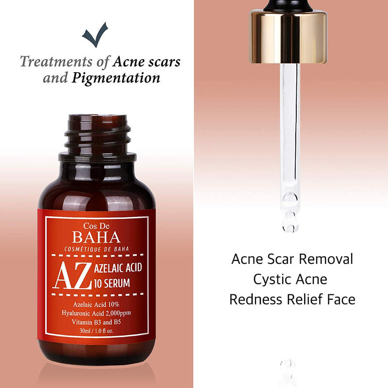 Azelaic Acid 10% Facial Serum with Niacinamide - Fast Rosacea Skin Care Product + Reduce Cystic Acne Scar + Redness Relief Face + Pimple Pigmentation Blackhead, Alcohol Free, 1oz (30ml)