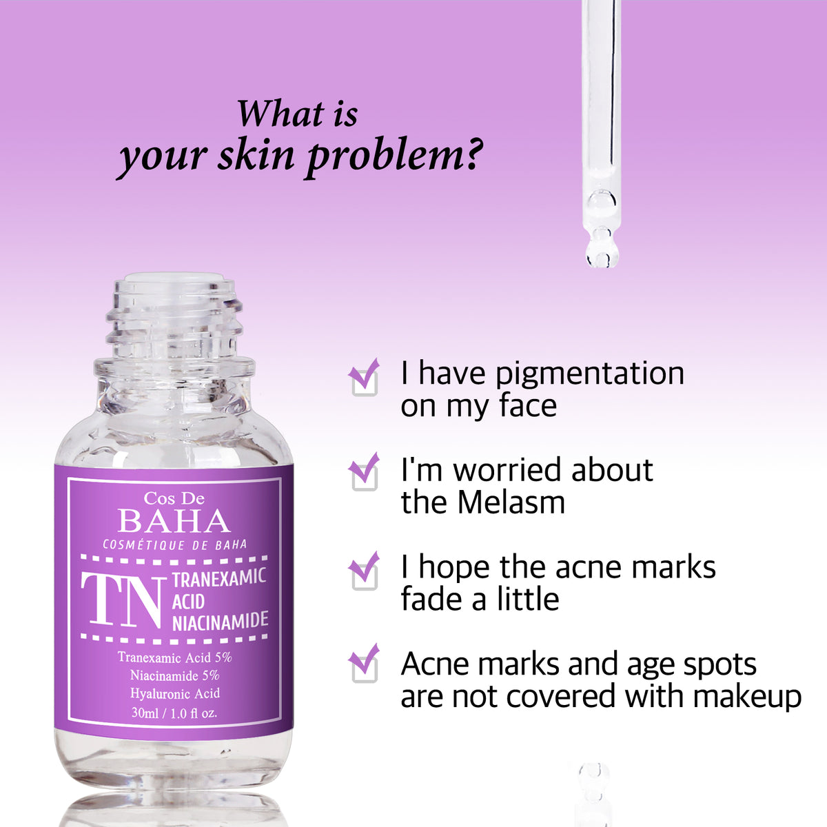Tranexamic Acid 5% Serum with Niacinamide 5% for Face/Neck - Helps Reduce the Look of Dark Spots, Discoloration, Uneven Tone, 1 Fl Oz