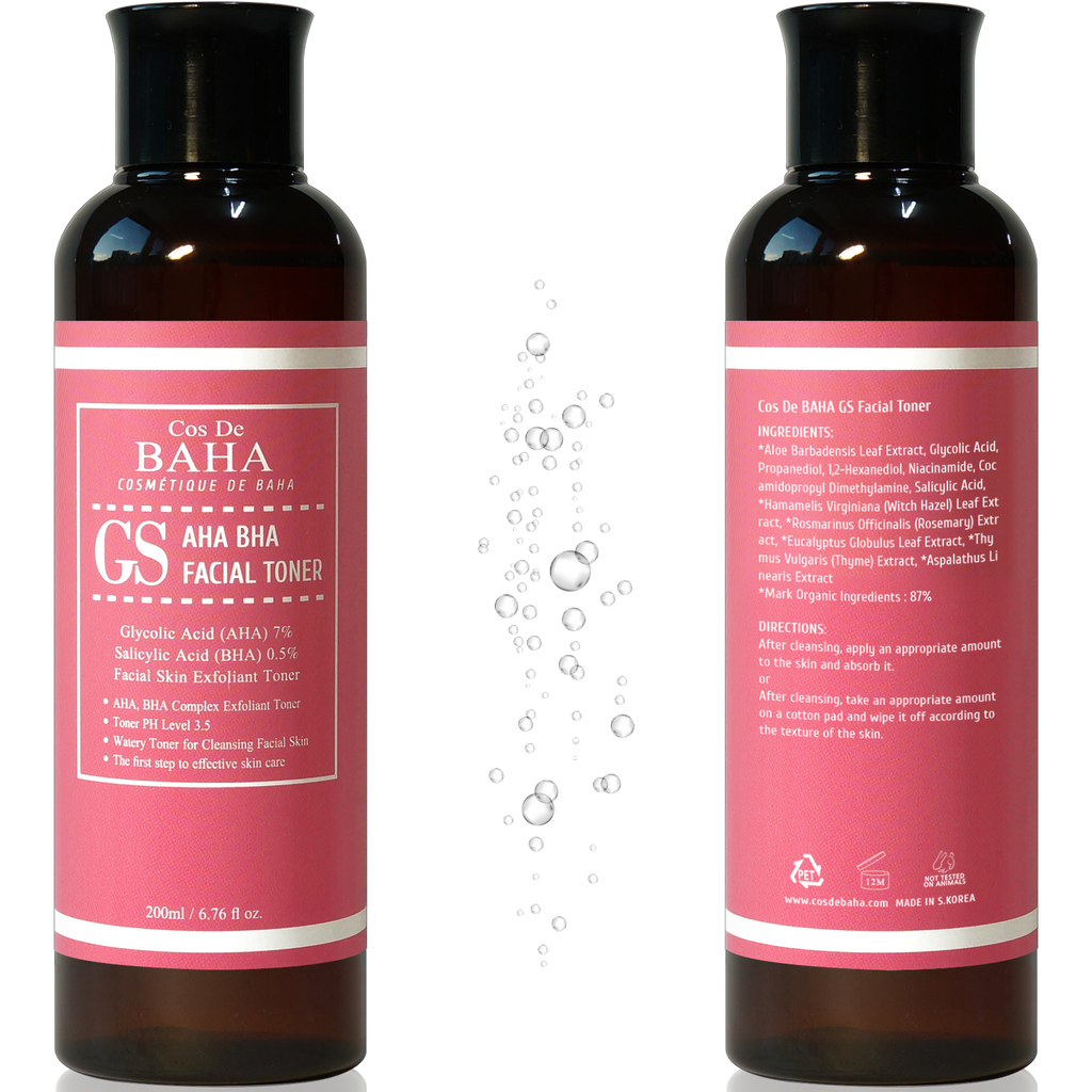 Clarifying Facial Toner with Glycolic Acid 7% AHA + Salicylic Acid 0.5% BHA - Acne Face Wash + Removing Dead Skin Cells + Fine Lines and Wrinkles + Korean Skin Care, 6.76oz (200ml)