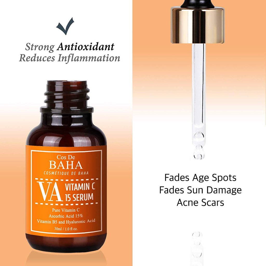 Vitamin C Facial Serum with L-Ascorbic Acid 15% + Vitamin B5 - Korean Skin Care for Fades Age Spots and Sun Damage + Dark Spots and Acne Scars, 1fl oz (30ml)