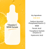 Vitamin C Facial Serum with MSM - for Fades Age Spots, Smoothing Fine Lines + Dark Spots, Pore Refining, Resurfacing, 1 Fl Oz (30ml)